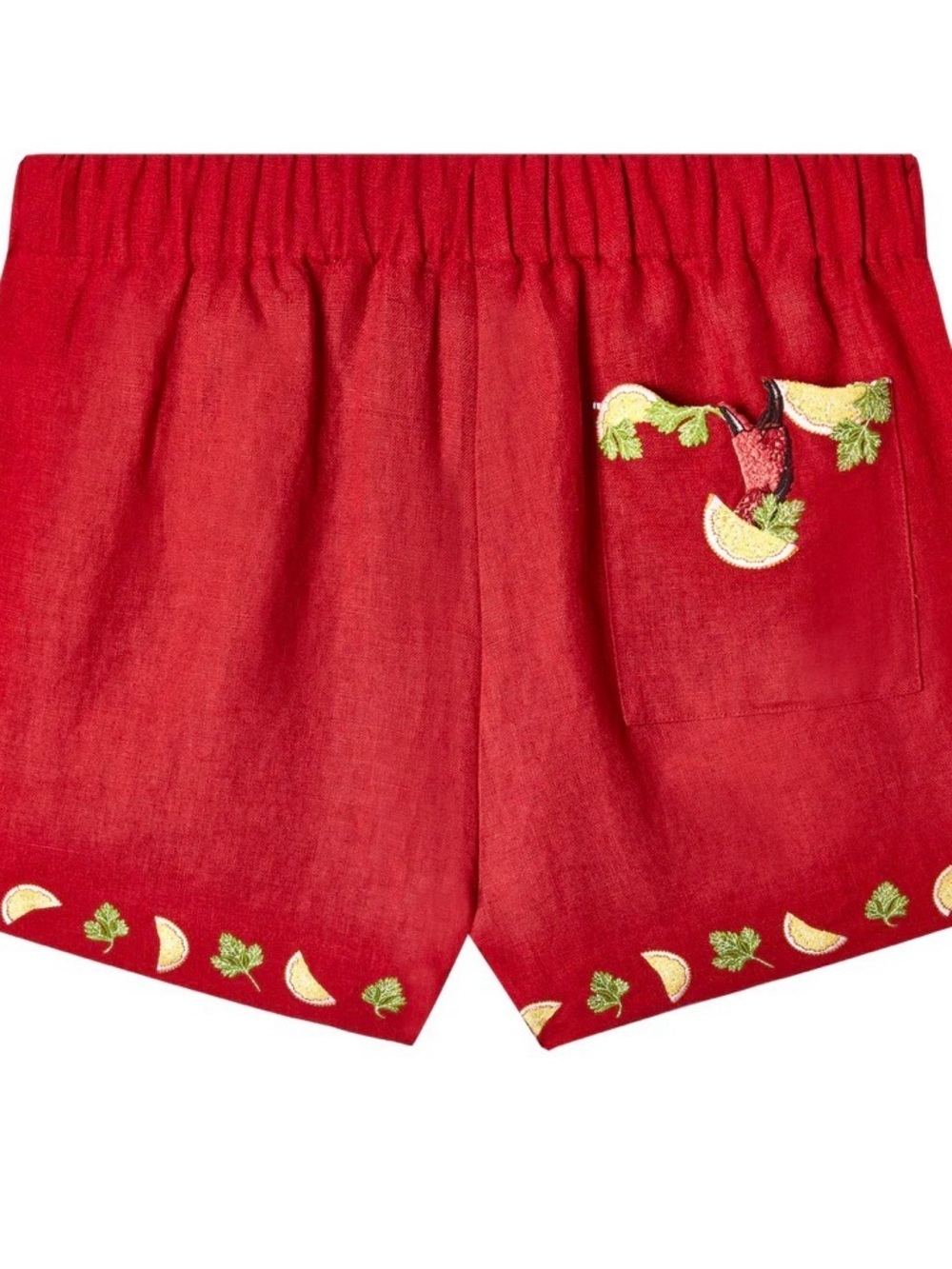 Women’s Tombolo Red Casual Shorts with embroidered trim & back pocket - Picture 4 of 6